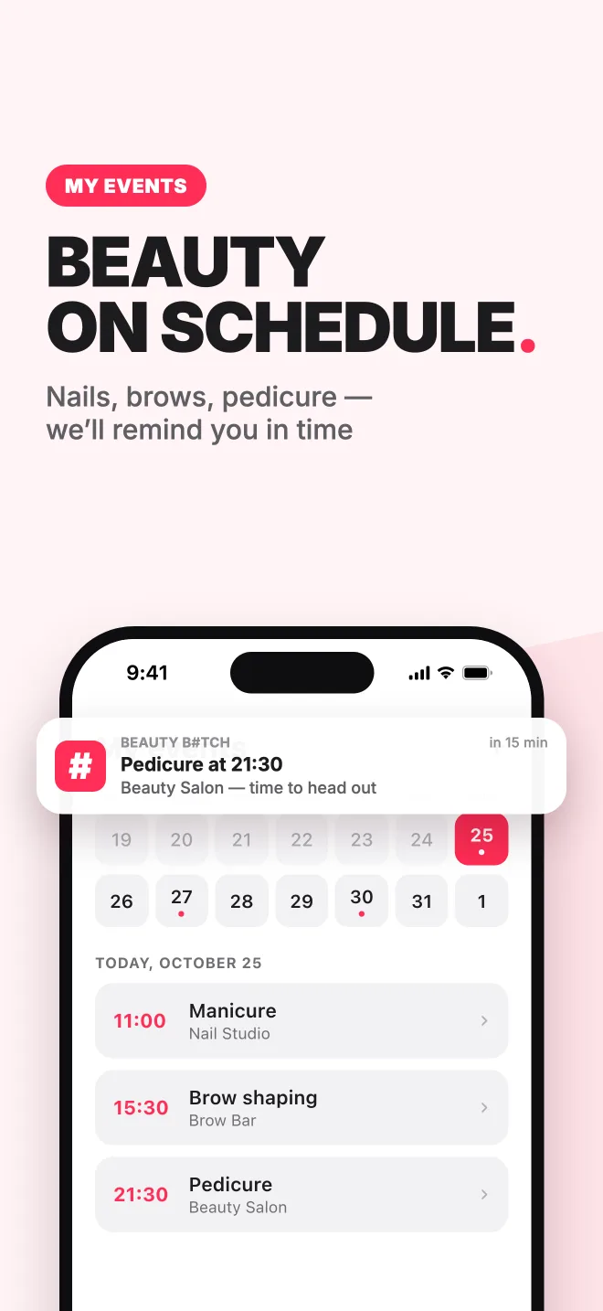 Eventi: promemoria per unghie, sopracciglia e pedicure